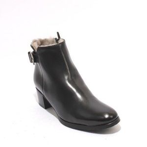 ITALIAN Black Leather Shearling Ankle Heel Boots
